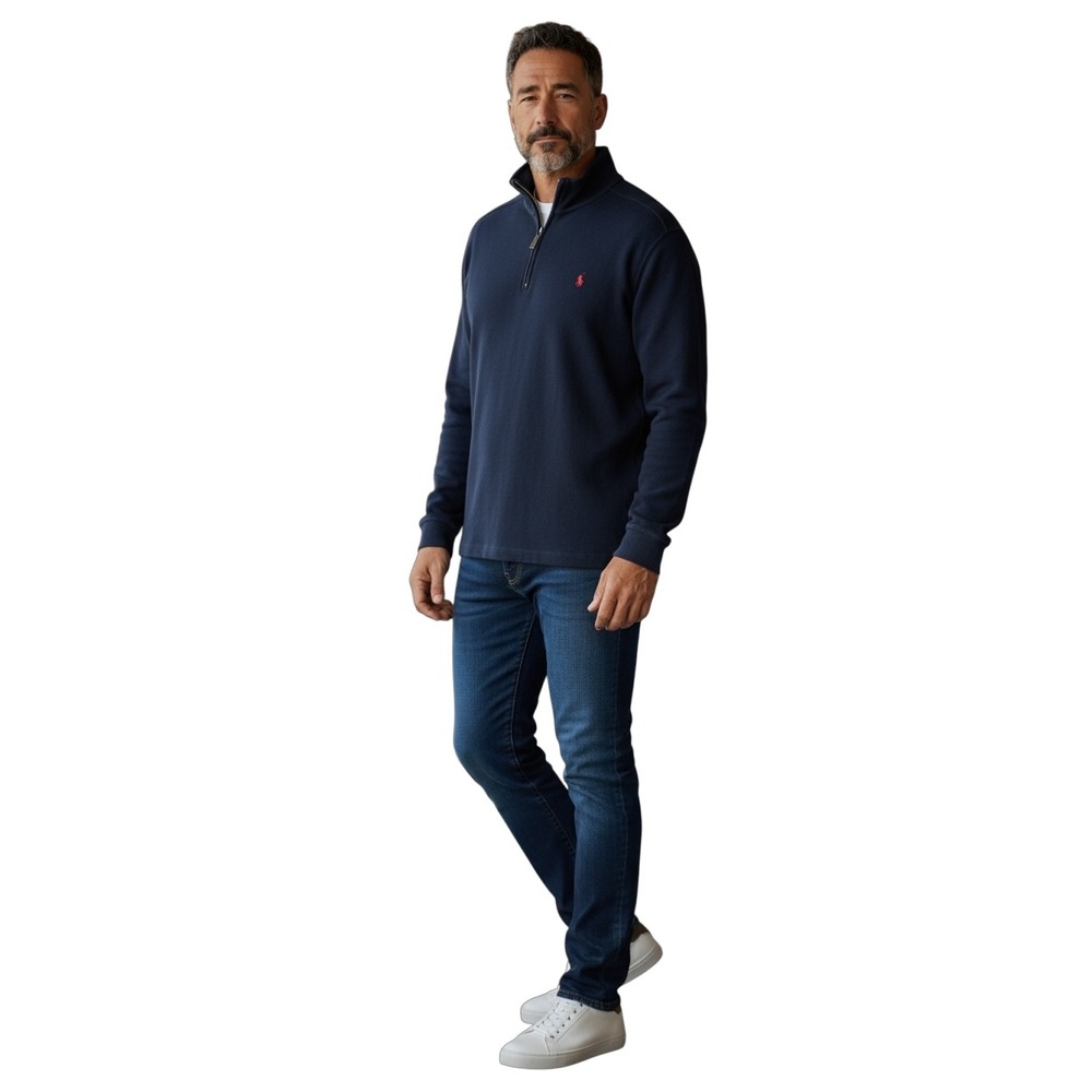 Polo Ralph Lauren Sweater XL Men's 1/4 Zip Pullover Long Sleeve Cotton Navy Blue